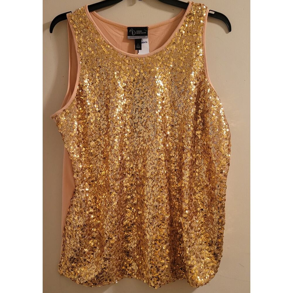 Gold Sequin Sleeveless Blouse Soft Lining Size 1X Added Dimensions By Catherines